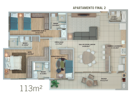 Planta apartamento 3 suites fabiano silveira